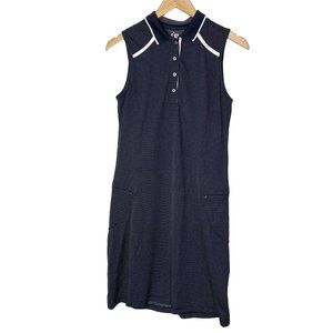 NIVO Sleeveless Golf Sport Athletic Dress Navy Dot Collared Shirt Size Small